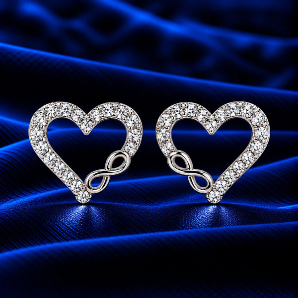 925 Sterling Silver Zircon Heart Infinity Sign Stud Women Earing