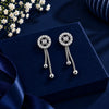 Women's Silver-Tone Crystal Halo Drop Earrings with Elegant Chain Tassel