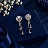 Women's Silver-Tone Halo Tassel Drop Earrings with Crystal Detailing