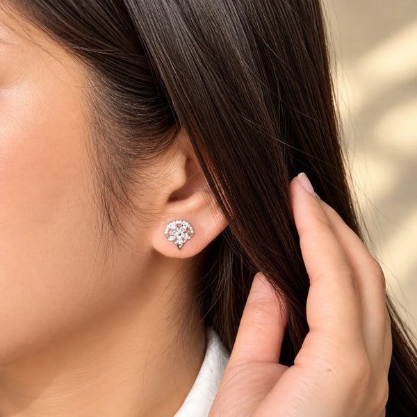 Floral Teardrop Stud Earrings for Women with Sparkling Zircon