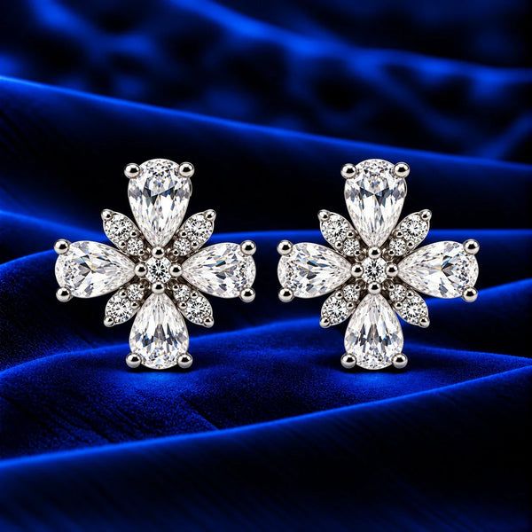 Floral Crystal Stud Earrings for Women