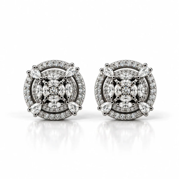Women's Silver Halo Stud Earrings with Sparkling Zircon