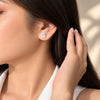 Women's Silver Rectangular Halo Stud Earrings with Sparkling Zircon