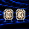 Women's Champagne Stone Halo Stud Earrings with Sparkling Zircon