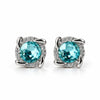 Women's Aqua Blue Gemstone Halo Stud Earrings with Sparkling Zircon