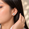 Women's Aqua Blue Gemstone Halo Stud Earrings with Sparkling Zircon