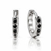 Women's Silver-Tone Black Stone Round Huggie Hoop Earrings