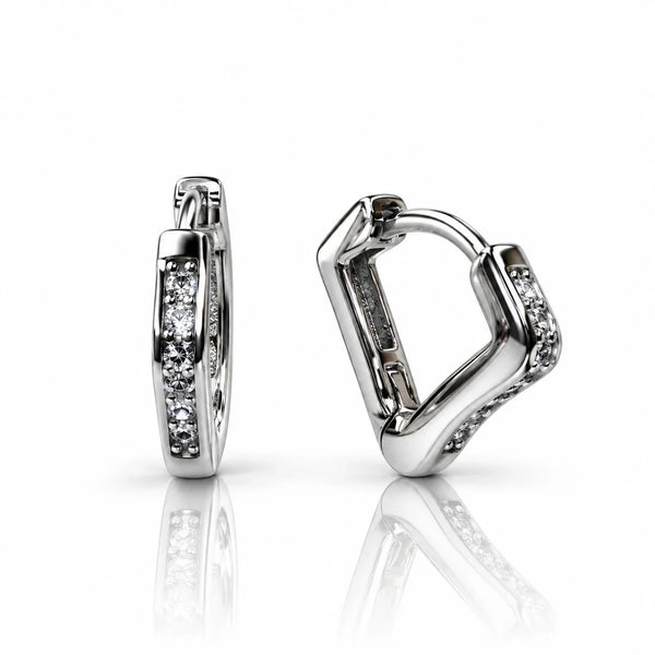 Women's Silver-Tone Geometric Hoop Earrings with Clear Rhinestone Accents