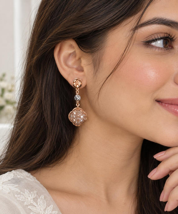 925 Sterling Silver Rose Gold Floral Filigree Drop Women Earing