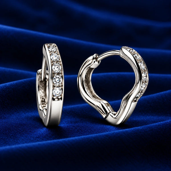 Women's Silver Hoop Earrings with Sparkling Cubic Zirconia Stones