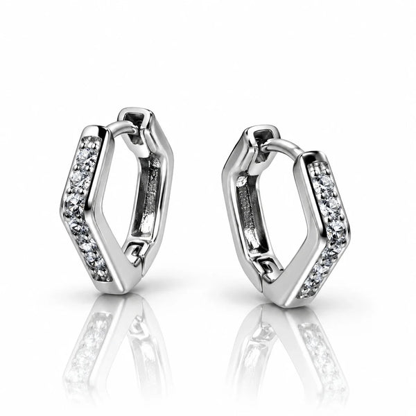 Women's Silver-Tone Geometric Hoop Earrings with Sparkling Crystal Accents