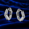 Women's Silver-Tone Geometric Hoop Earrings with Sparkling Crystal Accents