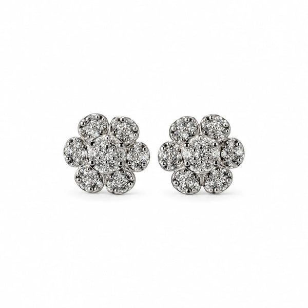 Women's Silver-Tone Crystal Flower Stud Earrings