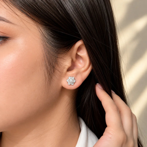 Women's Silver-Tone Crystal Flower Stud Earrings