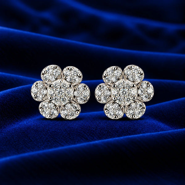 Women's Silver-Tone Crystal Flower Stud Earrings