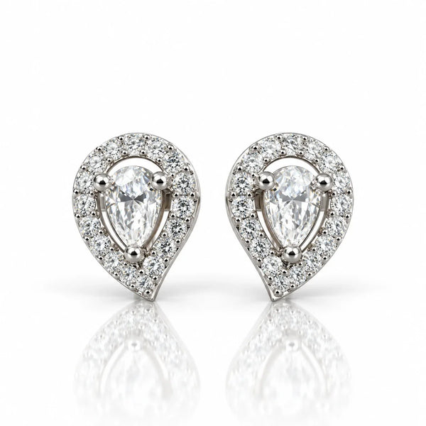 Women's Silver-Tone Teardrop Halo Stud Earrings with Sparkling Crystal Stones