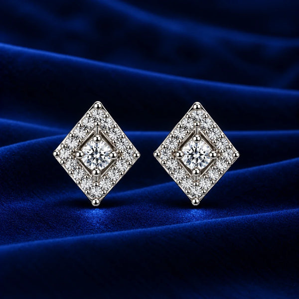 Women's Silver-Tone Diamond-Shaped Crystal Stud Earrings