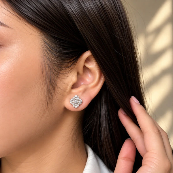 Floral Diamond-Style Stud Earrings for Women