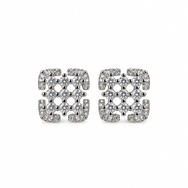 Geometric Lattice Design Sparkling Crystal Stud Earrings for Women