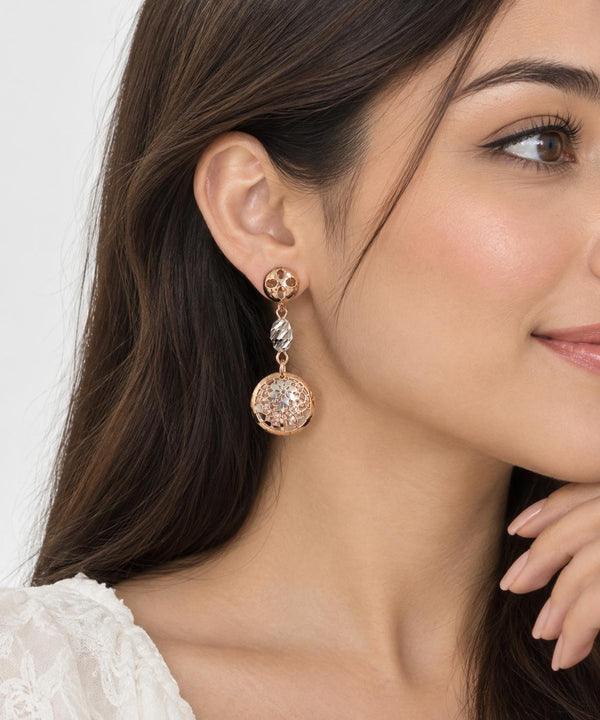925 Sterling Silver Rose Gold Floral Filigree Round Drop Women Earing