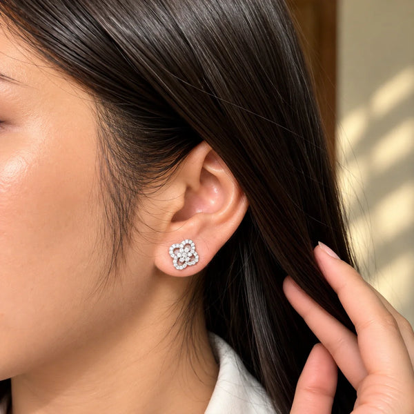 Quatrefoil Crystal Stud Earrings for Women
