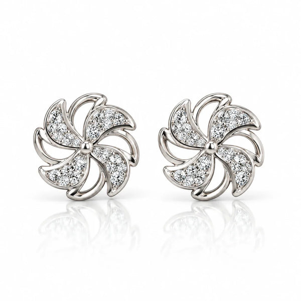 Pinwheel Flower Crystal Stud Earrings for Women
