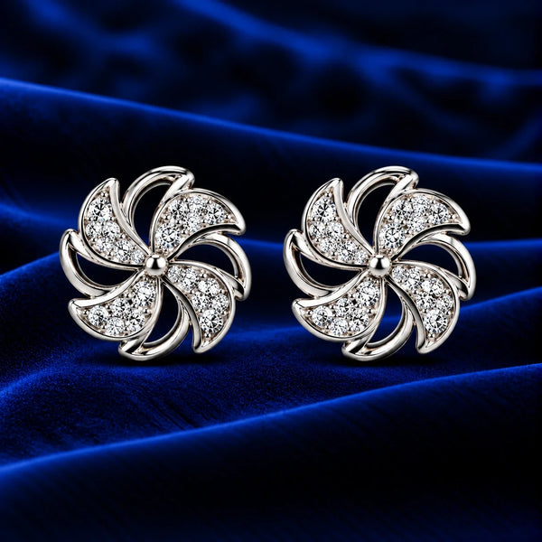 Pinwheel Flower Crystal Stud Earrings for Women
