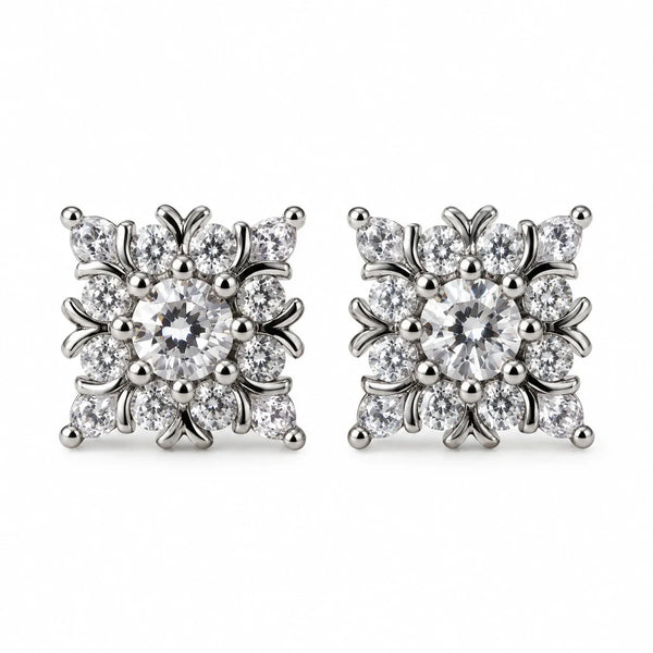 Women's Silver-Tone Floral Diamond Look Stud Earrings with Sparkling Crystal Stones