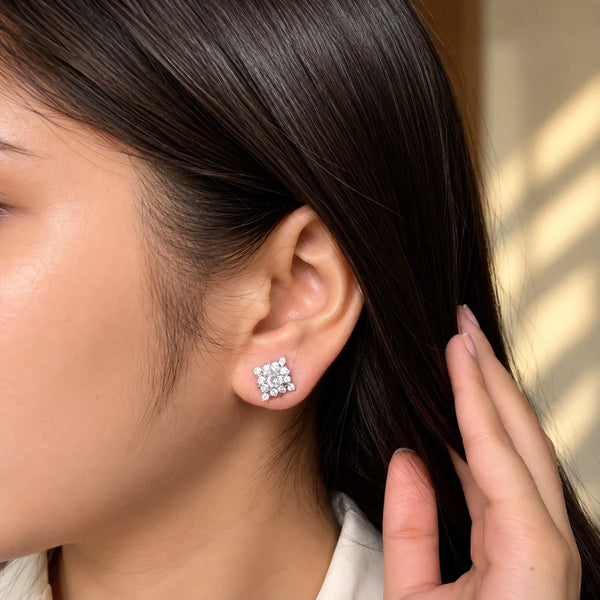 Women's Silver-Tone Floral Diamond Look Stud Earrings with Sparkling Crystal Stones