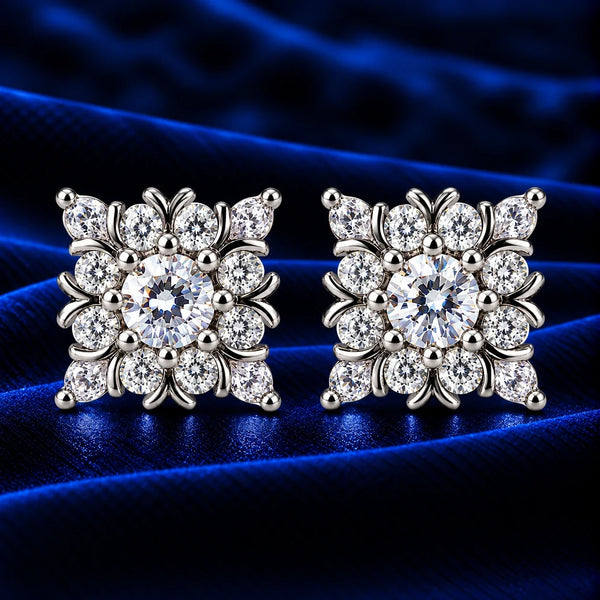 Women's Silver-Tone Floral Diamond Look Stud Earrings with Sparkling Crystal Stones