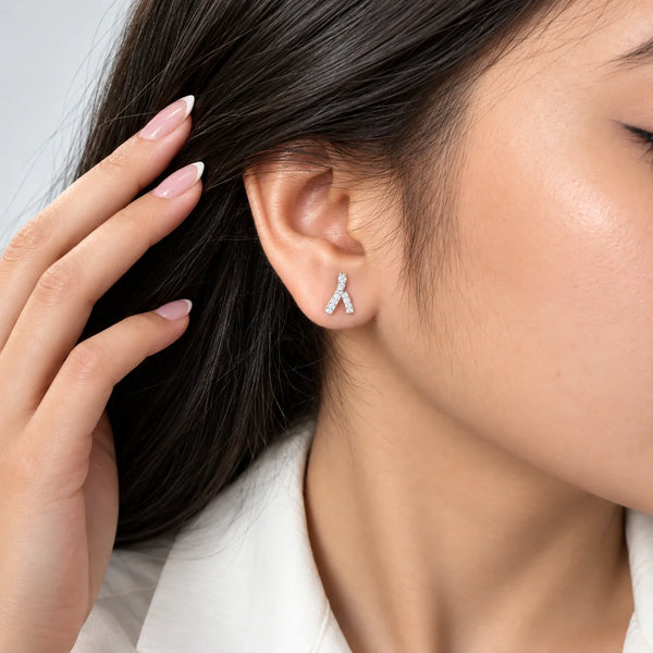 Women's Silver-Tone Crystal Ribbon Stud Earrings