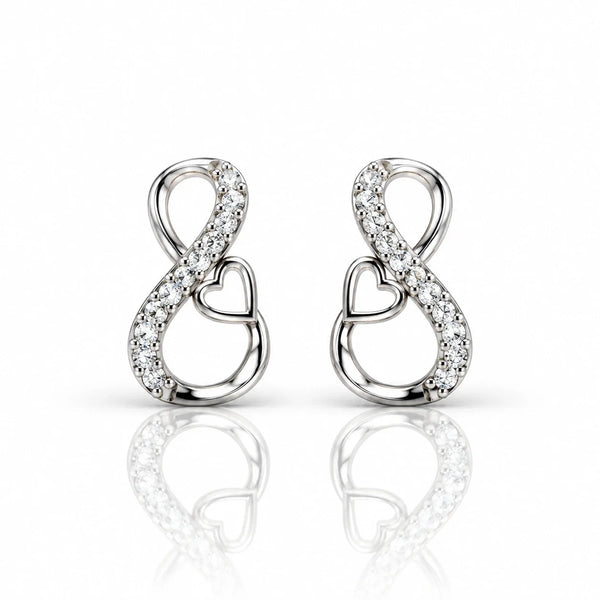 Womens Silver-Tone Infinity Heart Crystal Stud Earrings