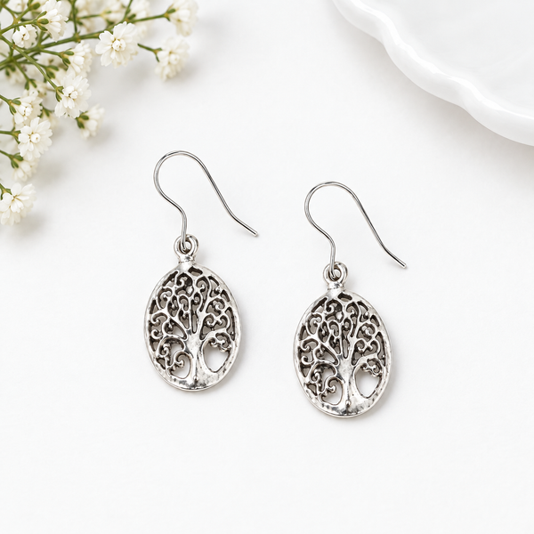 925 Sterling Silver Oxidised Tree Of Life Women Earing