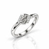 Elegant Silver-Tone Greek Key Ring with Sparkling Crystal Accents for Women