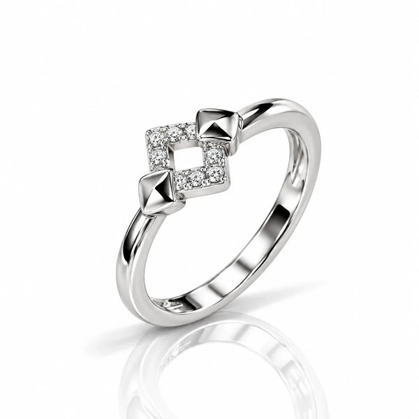 Modern Silver-Tone Geometric Crystal Ring for Women
