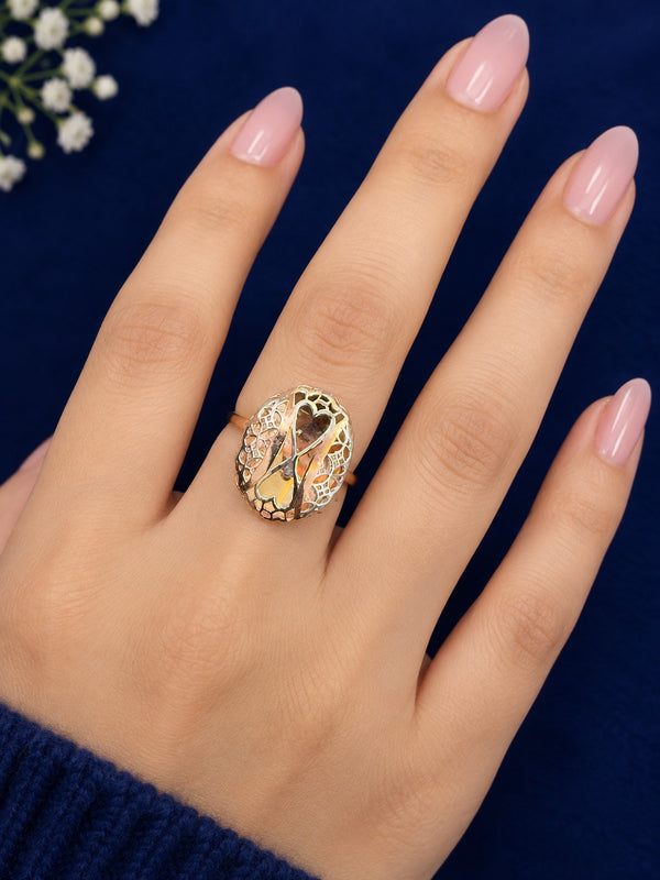 925 Sterling Silver Dual Tone Heart Design Statement Adjustable Women Ring