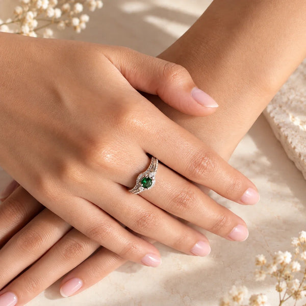 925 Sterling Silver Green Emerald CZ Ring for Women