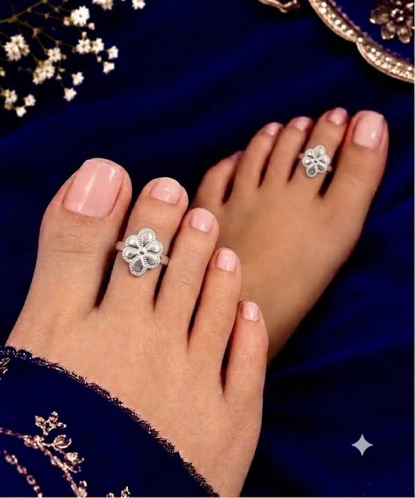 925 Sterling Silver Adjustable Milgrain Edge Flower Women Toe Ring