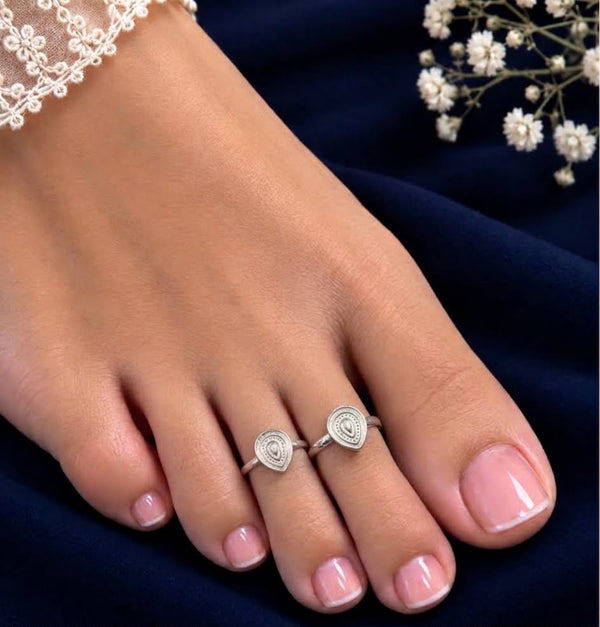 925 Sterling Silver Adjustable Pear Shape Concentric Carved Women Toe Ring