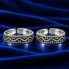 Silver Oxidized Wave Pattern Adjustable Toe Rings for Women