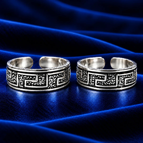 Antique Silver Greek Key Adjustable Toe Rings for Women