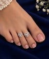 925 Sterling Silver Adjustable Heart Shape Cubic Zirconia Halo Silver Women Toe Ring