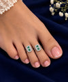 925 Sterling Silver Adjustable Dual Green Stone Cushion Halo Silver Women Toe Ring